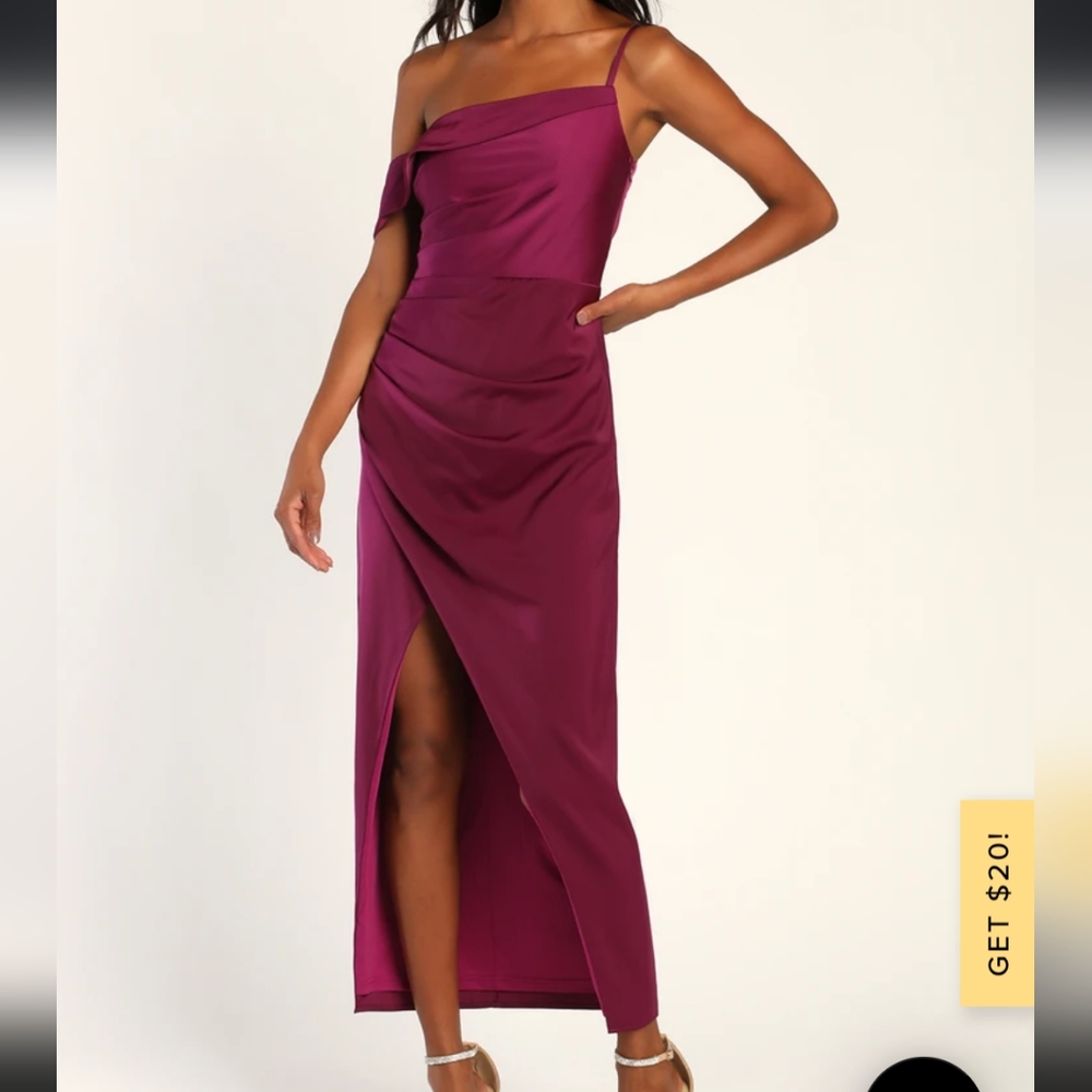Magenta off shoulder midi dress